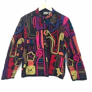 Chico’s Bold Bright Embroidered Geometric Patchwork Jacket Size 3